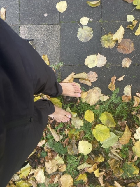 Walking barefoot in the leaves